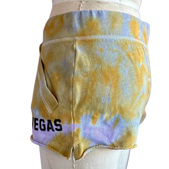 Womens Shorts Size Small Blue Yellow Tie Dye Vegas Girls Trip Bachelorette Pool - Picture 3 of 8